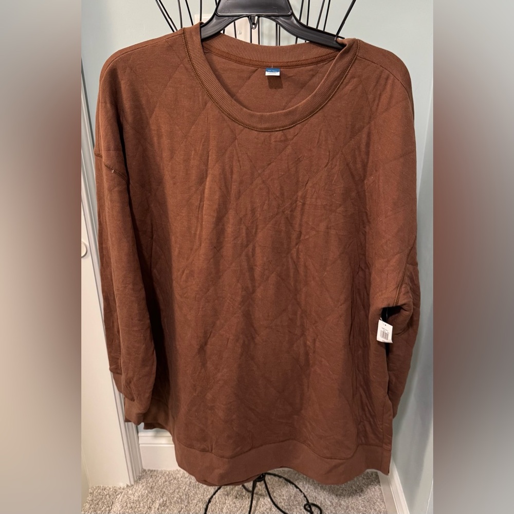 Old Navy Women’s Long Sleeve Quilted Tunic Sweatshirt XXL Tall Date Palm Brown